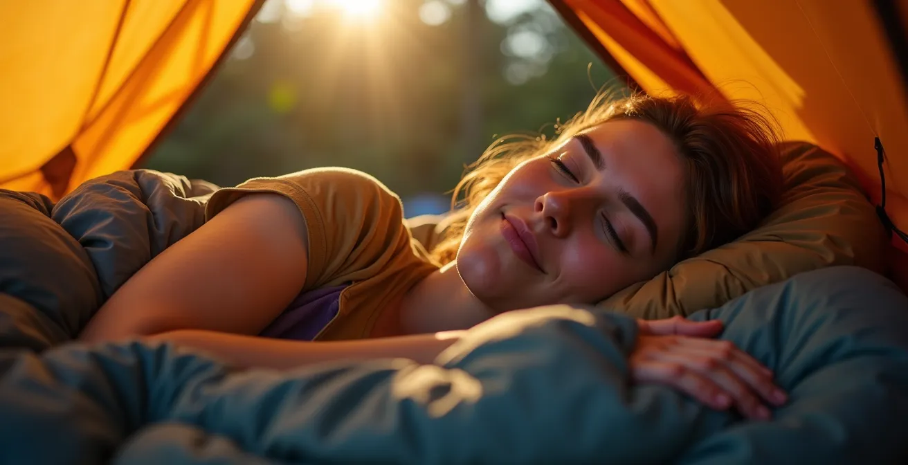Vue aérienne d'un camping de festival avec différentes zones d'installation visibles