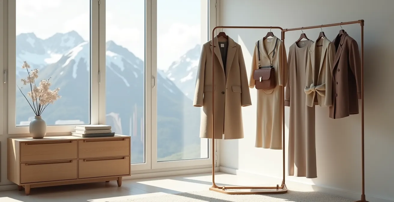 Collection capsule de cinq pièces essentielles de créateurs suisses disposées avec élégance