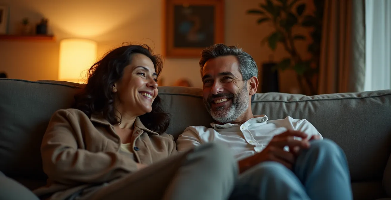 Éclairage mural indirect créant un bain de lumière derrière un canapé dans un salon suisse