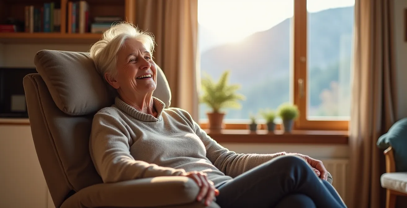 Fauteuil relax ergonomique dans un salon moderne et lumineux adapté aux seniors