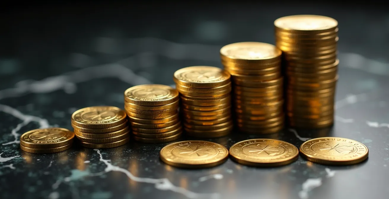 Pièces empilées en croissance représentant l'évolution d'un investissement dans un plan 1e