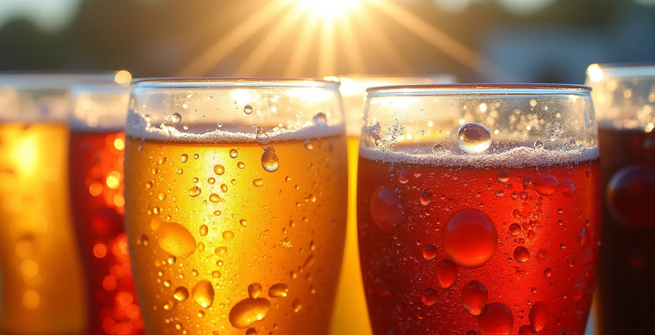 Gros plan sur des mains tenant différentes boissons rafraîchissantes lors d'un festival d'été