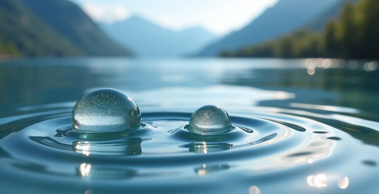 Représentation microscopique de molécules de silicone dans l'eau avec contraste nature alpine