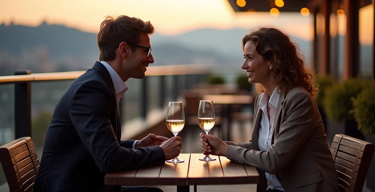 Professionnels suisses échangeant lors d'un apéro networking dans un cadre informel