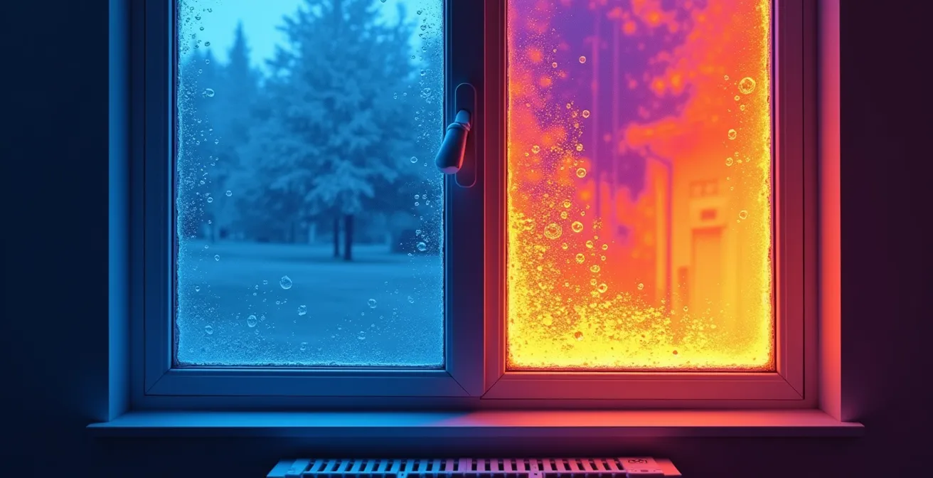 Image thermographique montrant les ponts thermiques autour d'une fenêtre mal isolée
